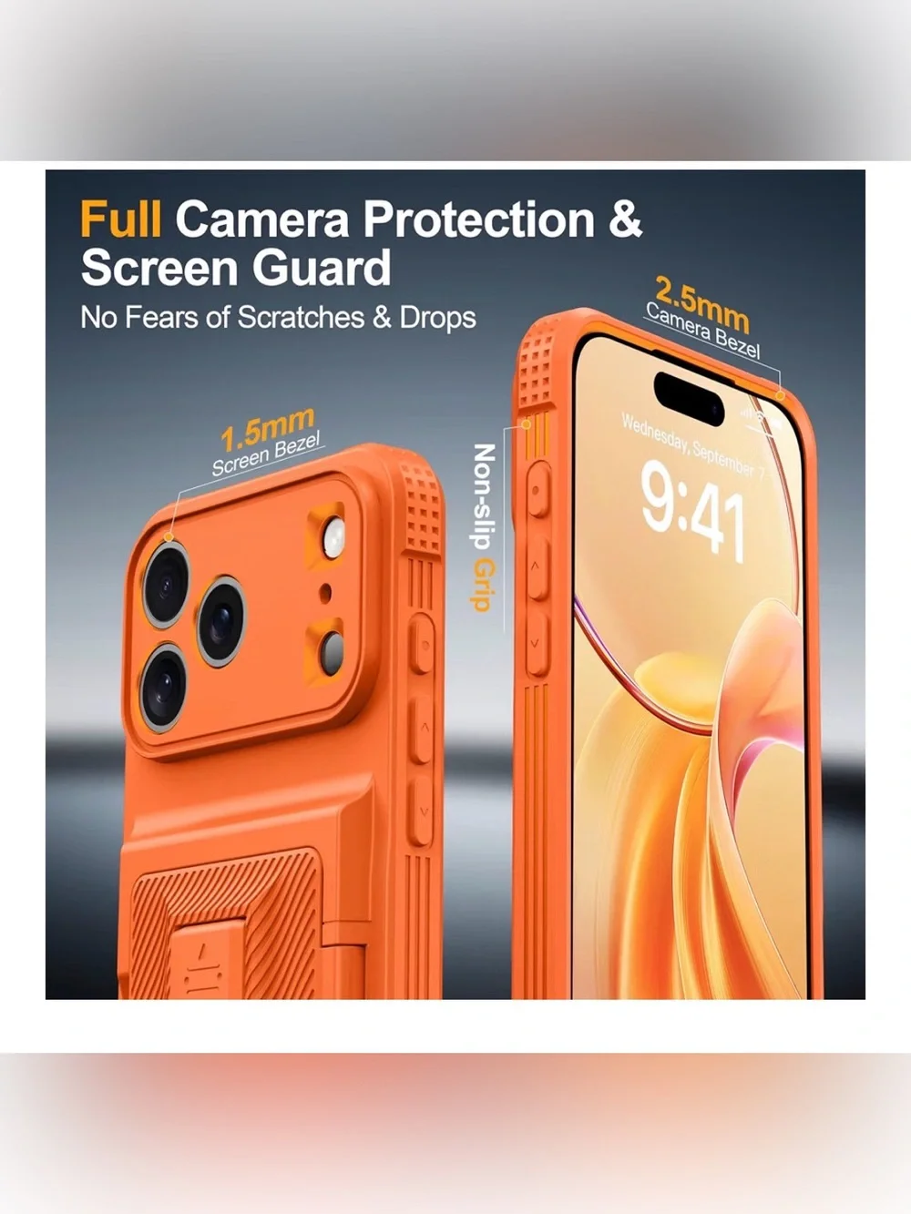 iPhone 17 Pro Rugged Wallet Case with Card Holder — Orange NEW sturdy case